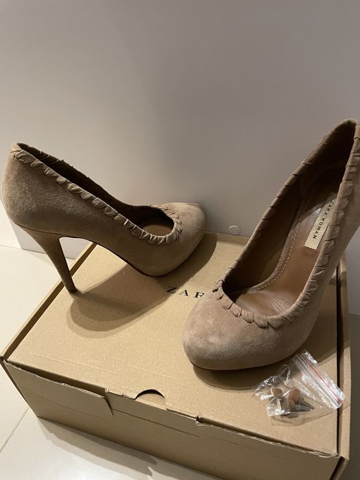 Zara buty nude bezowe skórzane boho 37