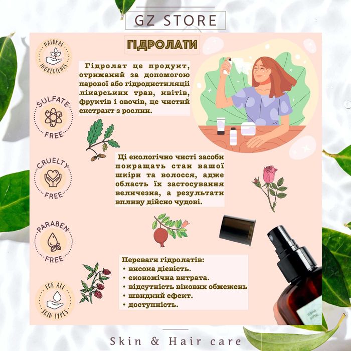 Гідролат листя Розмарину з розпилювачем GZ store 250 мл