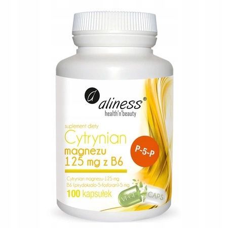 aliness cytrynian magnezu + b6 - 100 kap magnez skurcze mięśnie serce kości