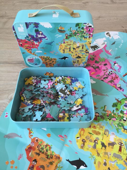 Puzzle dwustronne w walizce Janod "Błękitna planeta"