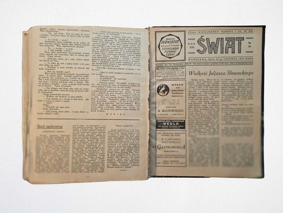 Przedwojenny Tygodnik ŚWIAT 1927 KOMPLET numery 1-26 I Półrocze