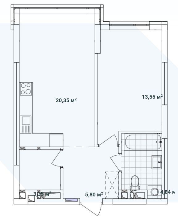 Простора 1-к квартира 44 м² / 1С2 /Варшавський З