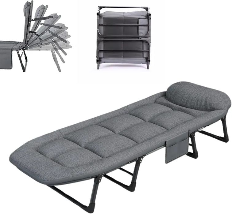 Cama de campismo acolchoada. Catre dobrável para acampar. Cama de camp