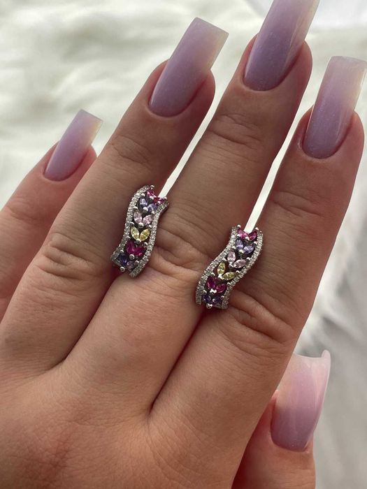 Серьги из серебра 925 пробы с кубическим цирконием необычного цвета