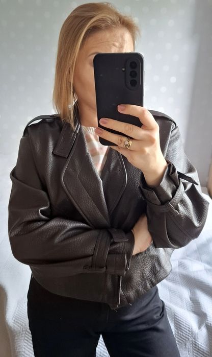 Kurtka z ecoskory czekoladowy brąz biker style uniwersalna