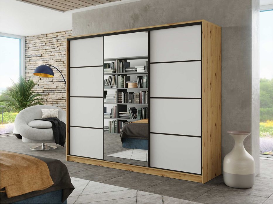 Szafa przesuwna Black 150x205x56 z lustrem i 4x szuflada