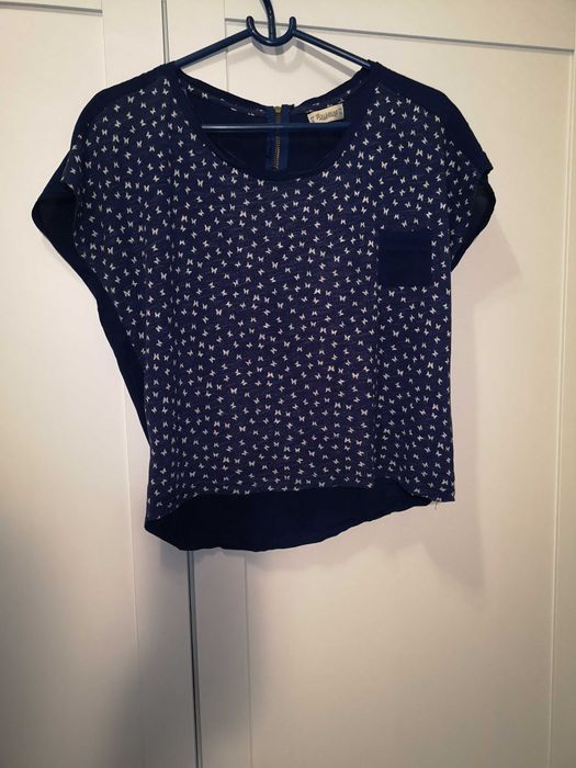Pull & Bear granatowa bluzka motyle 36/S