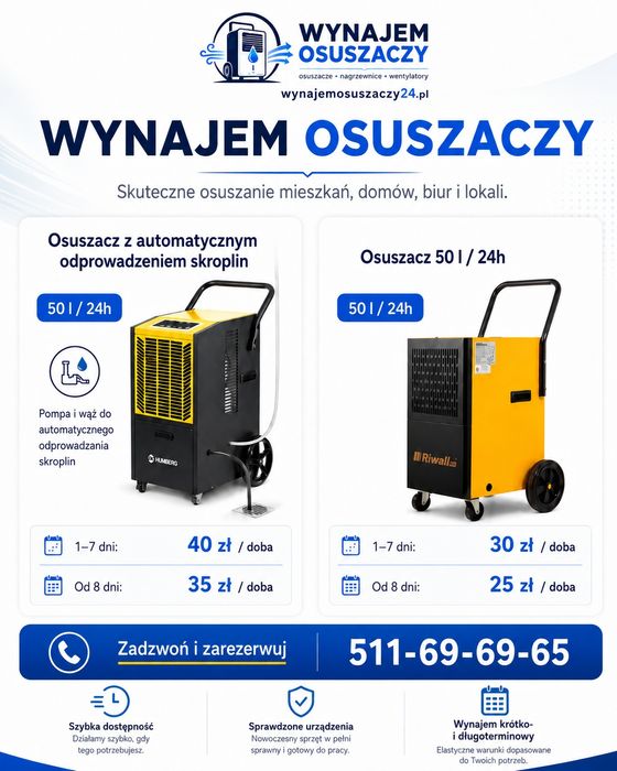 Wynajem osuszaczy osuszanie budynków osuszanie podposadzkowe