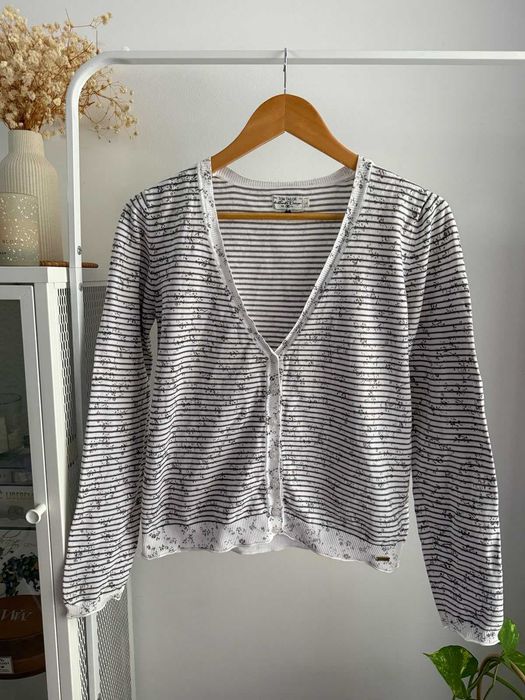 Kardigan w czarne paski floral print 100% cotton