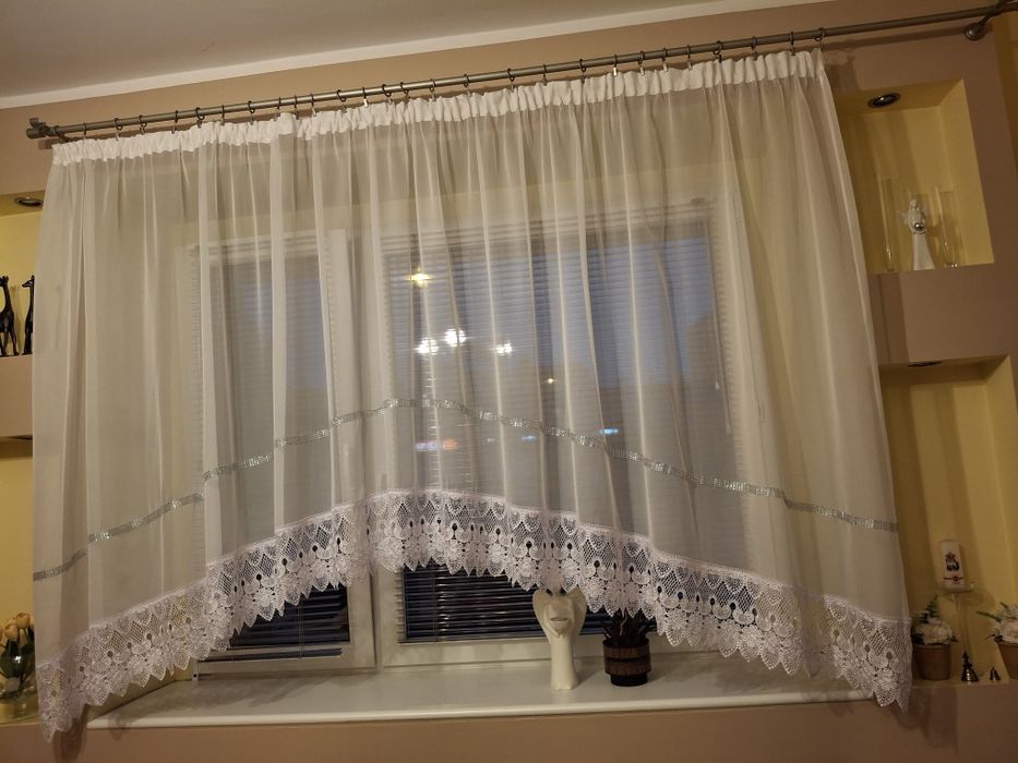 Firanki z białego woalu 2 szt