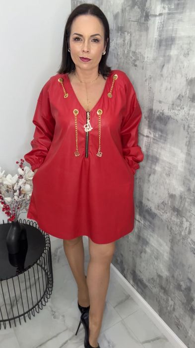 Sukienka Lola Blanka czerwona z ekoskórki