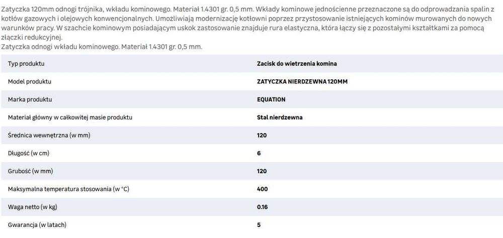 Zatyczka 120 mm DN120 stal nierdzewna EQUATION