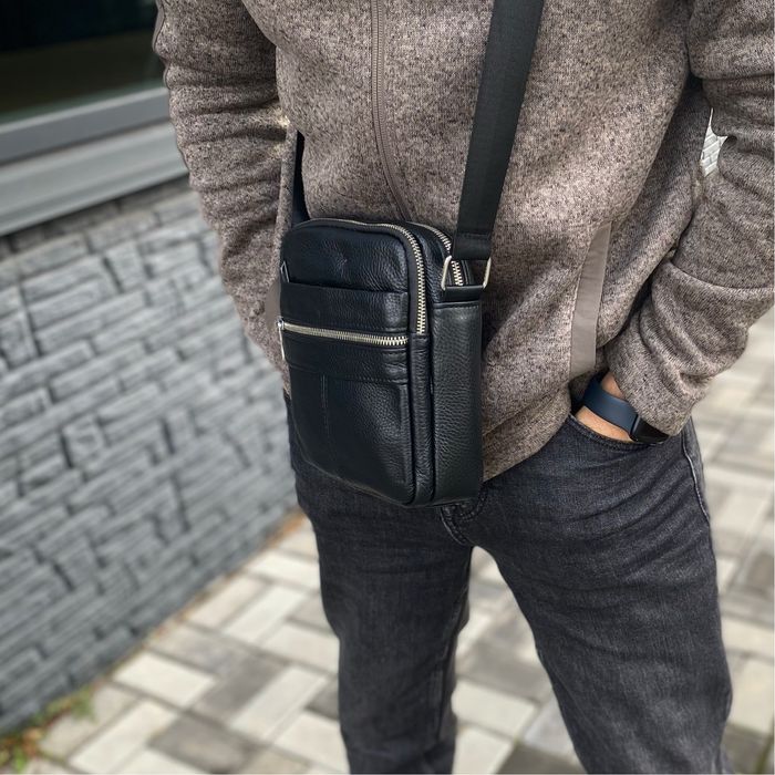 Шкіряня сумка чоловіча компактна невелика чорна барсетка Volt