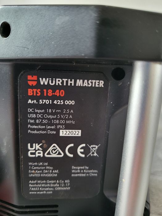 WURTH Bezprzewodowy glosnik BTS 18-40 M-CUCE