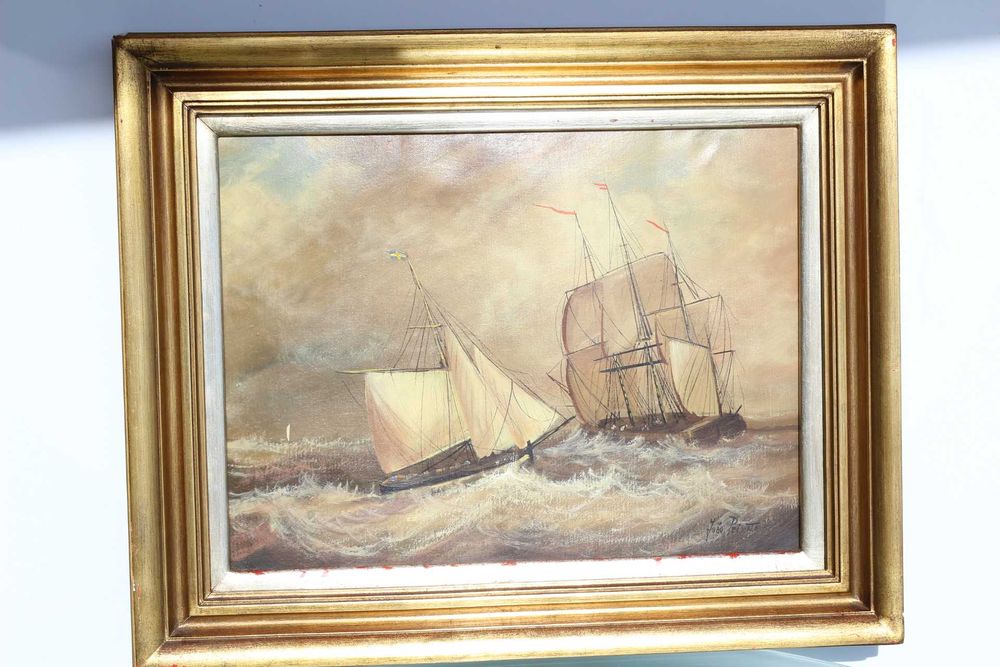 Quadro de JOÃO PEIXOTO Óleo s Tela Barcos Assinado 30 x 40 cm mancha