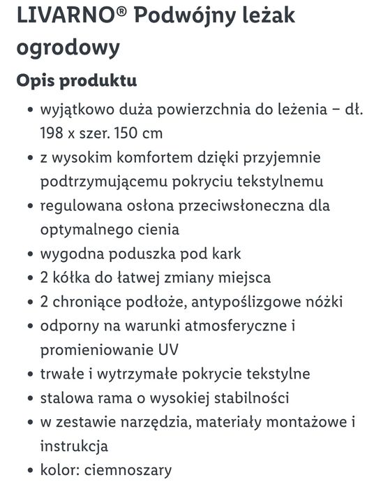 Podwójny leżak ogrodowy z daszkiem Livarno home
