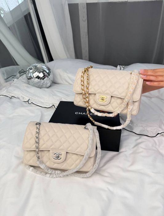 Сумка Chanel Classic Flap 25  Caviar  Hardware / сумка Шанель 25 см ікра, біла (молочна)