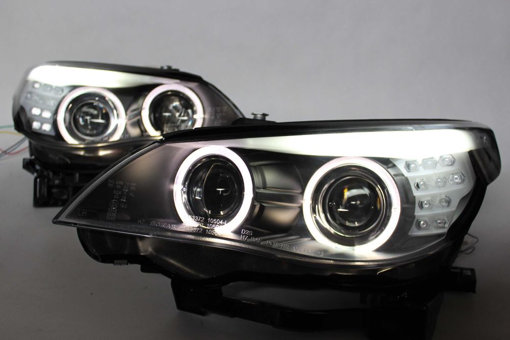 Lampy przednie przód BMW E60 E61 03-04 D2S XENON RINGI LED NEON BLACK