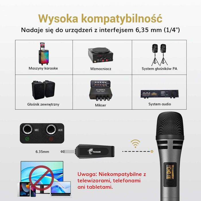 Tonor Tw320 Mikrofon Bezprzewodowy Uhf 2x Mic Karaoke Dj Wesela