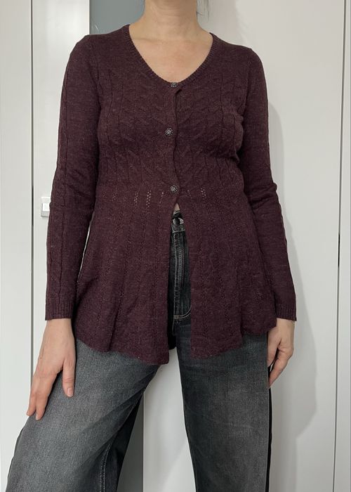 Cream kardigan burgundowy boho z moherem