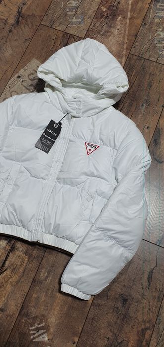 Damska kurtka zimowa bomberka lekka biała kaptur L