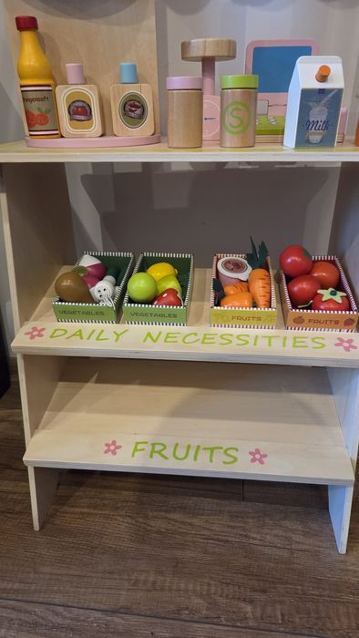 Supermarket dla Dzieci Sklep Zabawkowy Drewniany Stragan Kasa