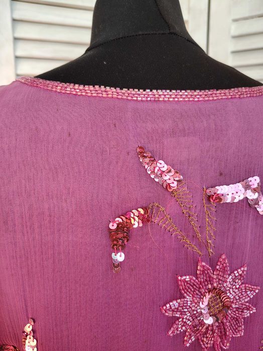 Шелковая блуза градиент с вышивкой пайэтками бисером этно indigo moon