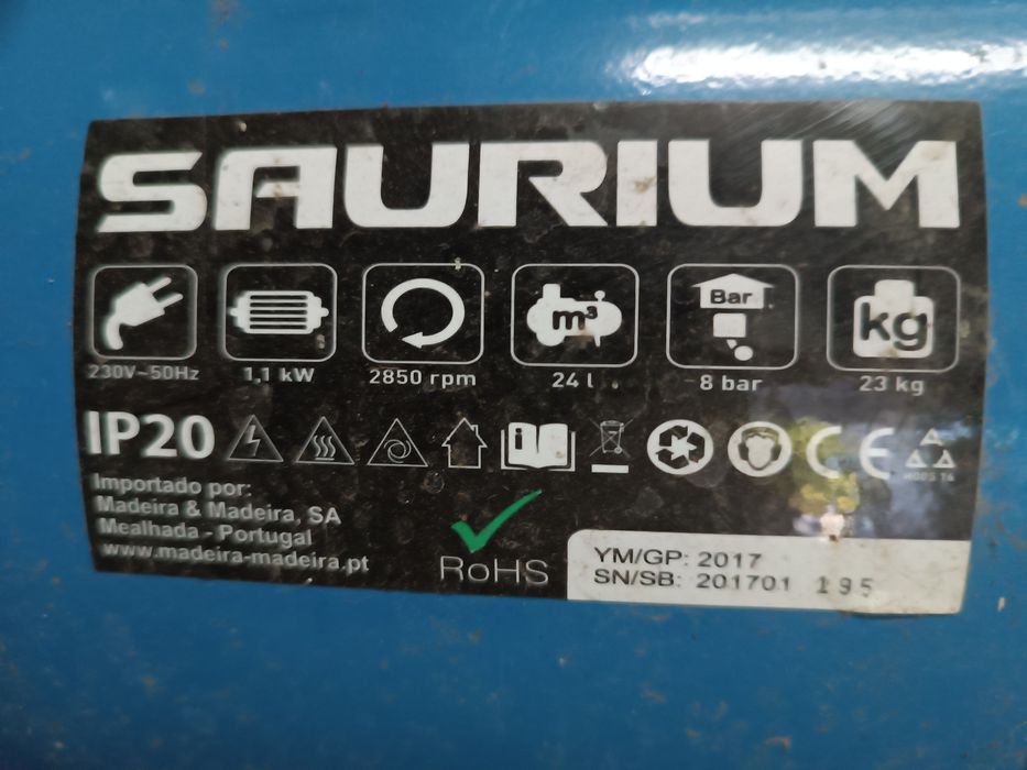 Compressor Saurium 24L 8bar 1.5HP