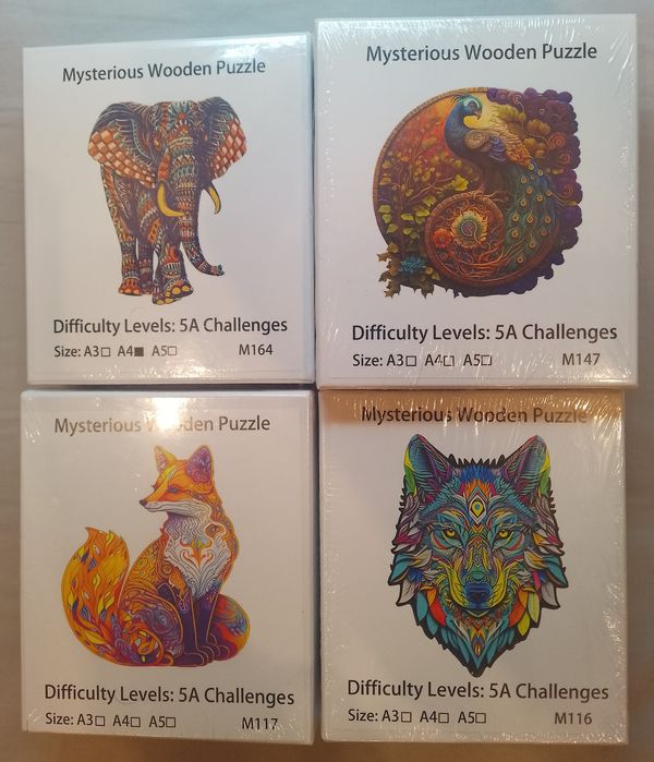 Пазл дерев'яний формат А4-5 Слон Вовк Лисиця Павлін