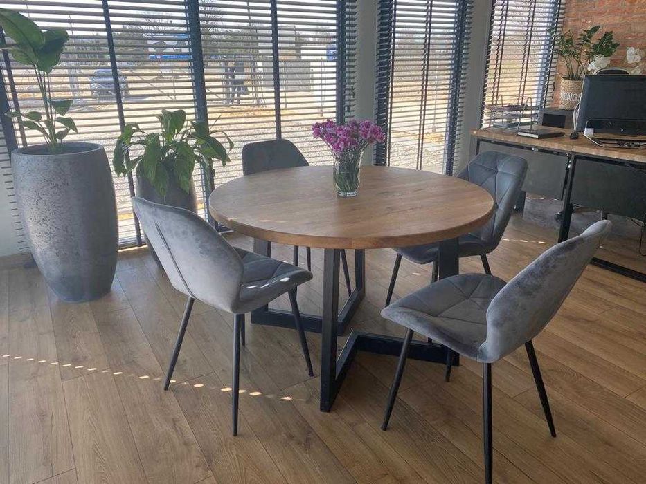 Stół okrągły rozkładany- stół dębowy rozkładany- loft- producent