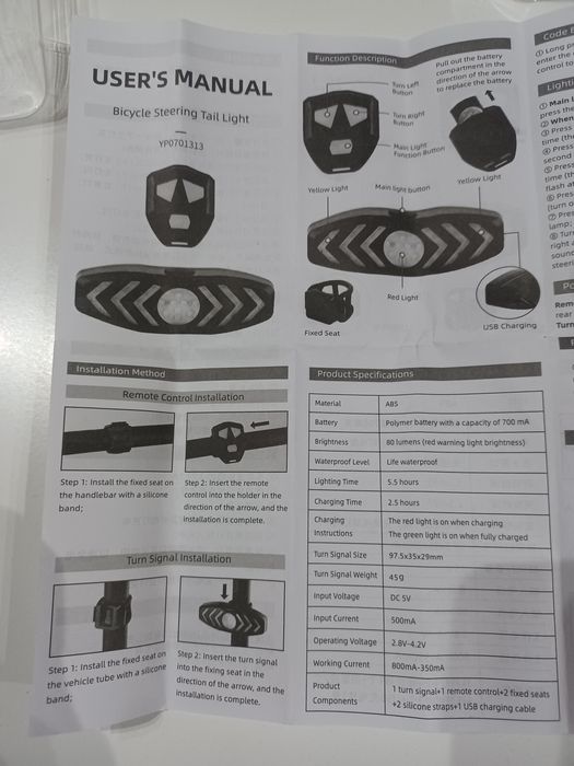 Luz traseira com piscas para bicicletas