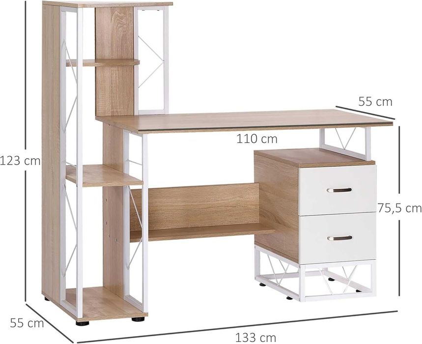 Secretária / Mesa de computador PC com Estante e Gavetas - Nova