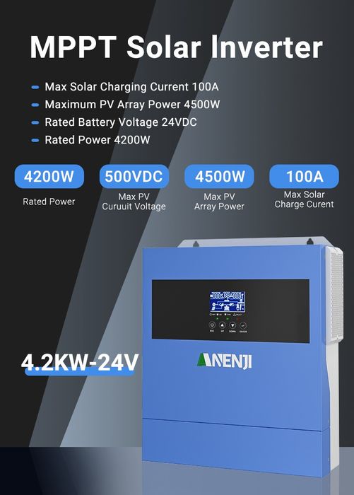В наявності. Гібридний  інвертор ANENJI 4.2kW 24V з MPPT контролером 1