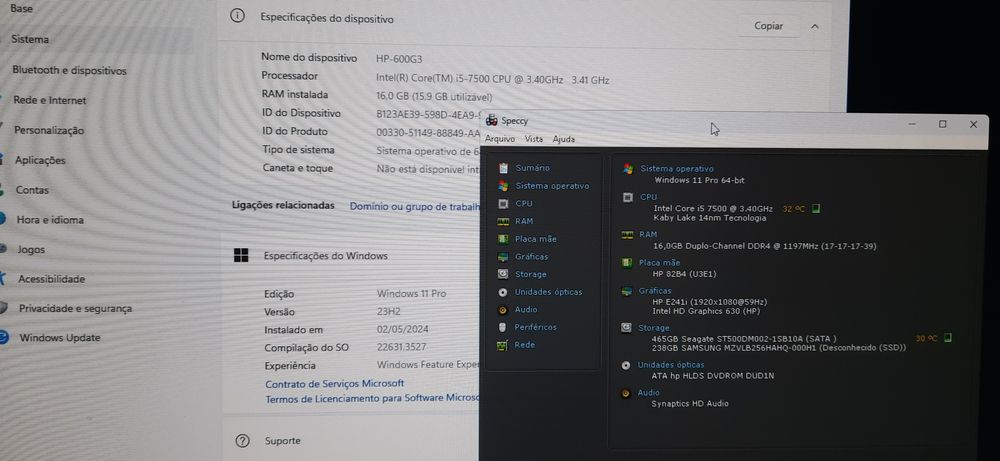 Pç HP 600G3 7ªG|i5.7500-3.4G|16G|NVMe256G+HDD500G|VGA/DP|Wifi+BT|W11