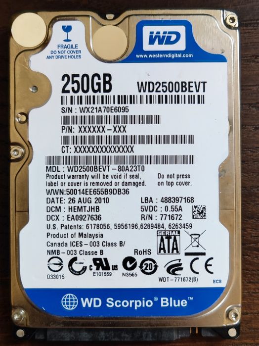 Disco Sata 500GB, 250GB, 200GB, 160GB.