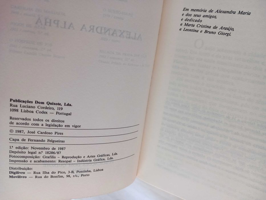 1a Edição (1987) Livro Alexandra Alpha de José Cardoso Pires [Portes Incluídos]
