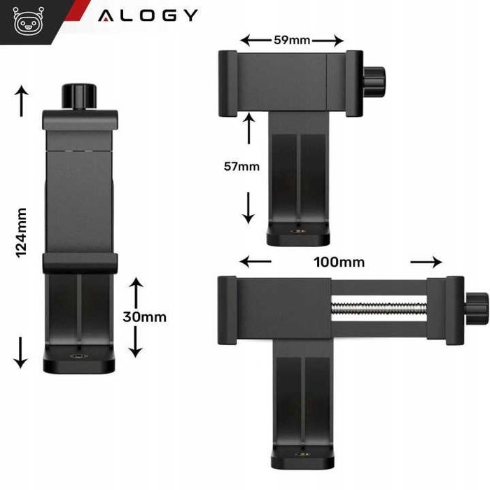 Uchwyt adapter na telefon do statywu selfie stick 1/4 obrotowy 360 czarny