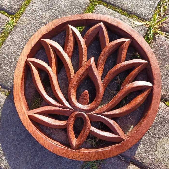 Elegancka Rzeźba z Drewna Kwiat LOTOSU Ornament śr. 20cm Nie sklejka