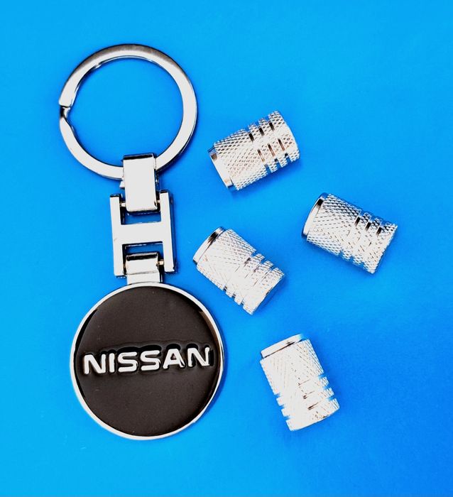 *NOWY* Breloczek NISSAN + Nakrętki na wentyle srebrne komplet tuning