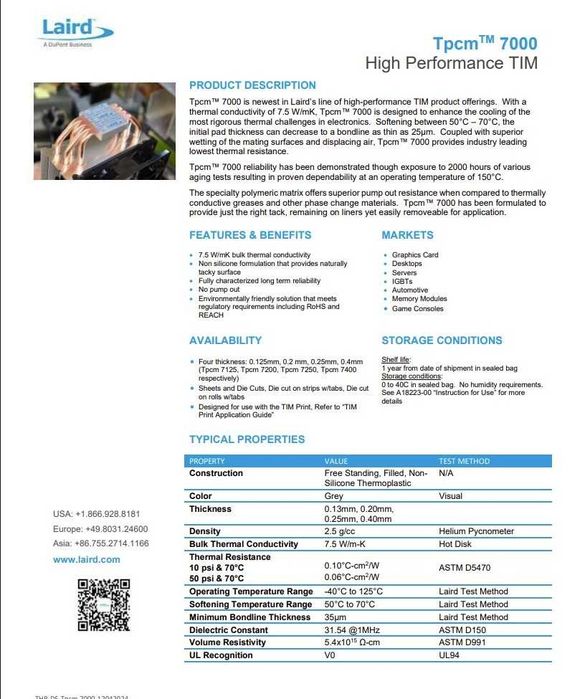 Термопаста з фазовим переходом Laird Tpcm 7200