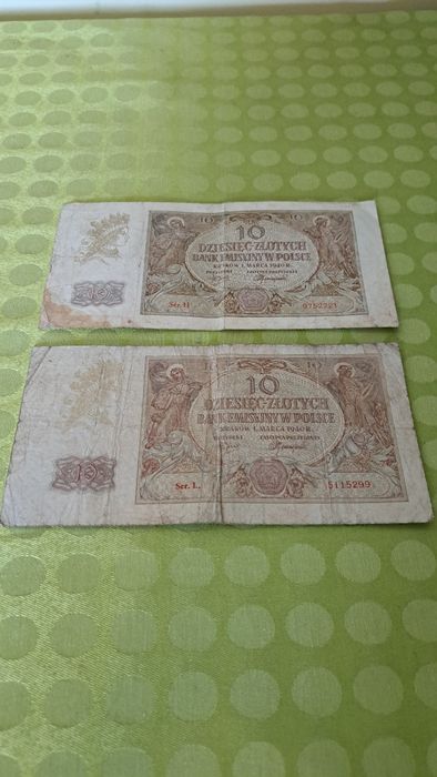 2 banknoty 10 złotych z 1940 roku seria H i L