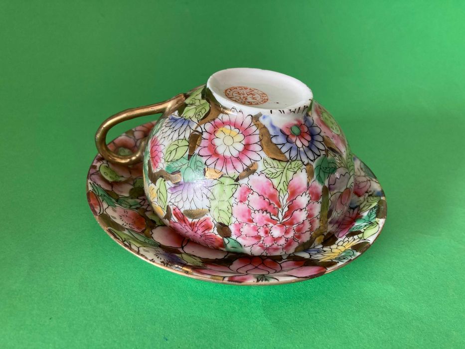 Chávena e pires porcelana casca ovo Fabricado em Macau Antiga chinesa