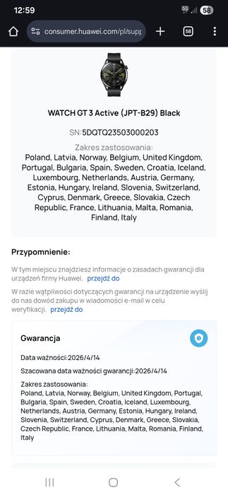 Zegarek huawei watch gt 3, stan idealny