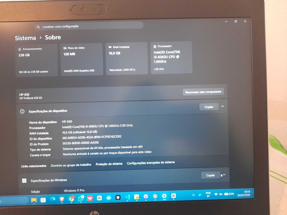 HP ProBook 650 G5 | i5 8ª Gen | 16GB RAM Dual Channel | 256GB NVMe | Win 11 Pro
