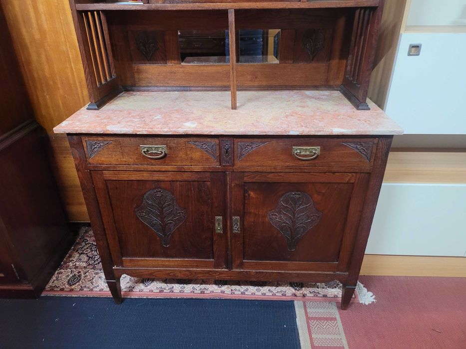 Móvel bastante antigo em madeira maciça e tampo em pedra - ó