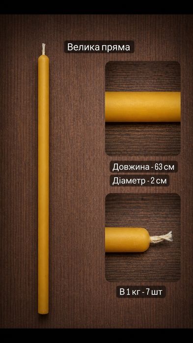 Натуральні свічки з бджолиного воску |Для дому, храму |Ручна робота