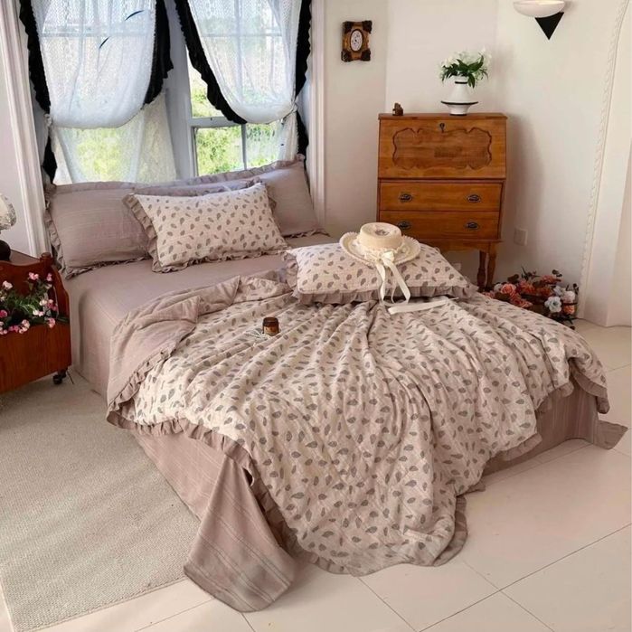 Комплект муслінової постільної білизни з літньою ковдрою,Топ подарунок