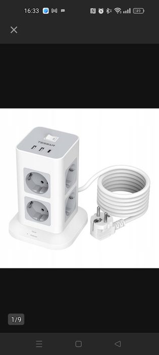 Tessan Uniwersalna Listwa Zasilająca Przedłużacz 8x Ac 3x Usb Kabel 2m