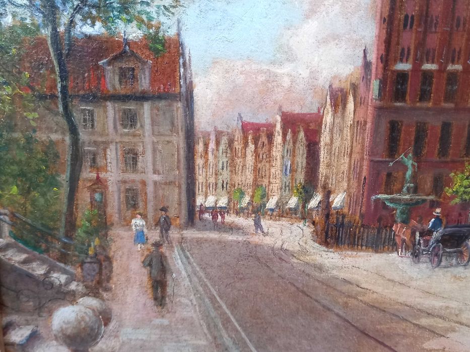 "Gdańsk", olej/płyta, sygnatura nieczytelna, przedwojenne malarstwo