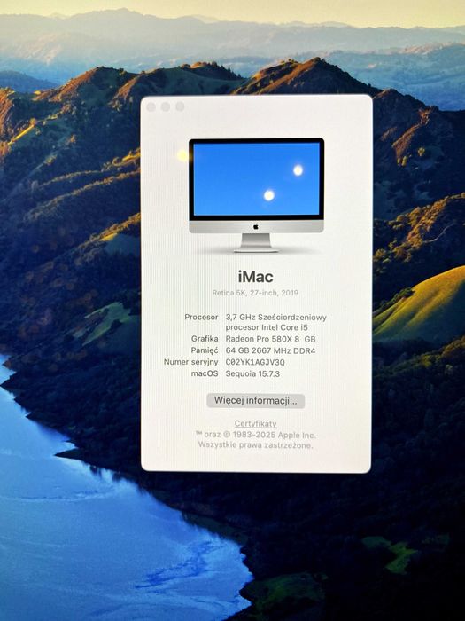 Apple iMac 27, i5 3.7GHz, Retina 5K, 64GB, 2TB SSD SATA